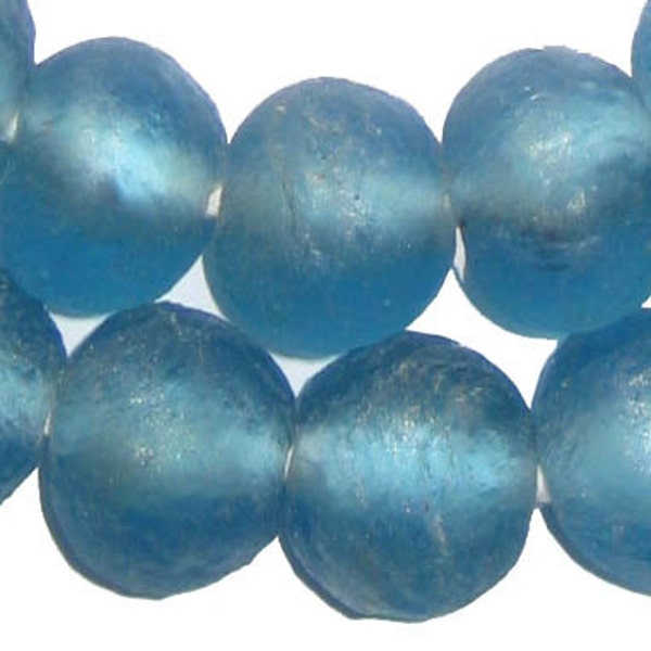 35-40 Recycled Glass Beads - 18mm African Glass Beads - Light Blue African Beads - Recycled Beads - Made in Ghana ** (RCY-RND-BLU-632)