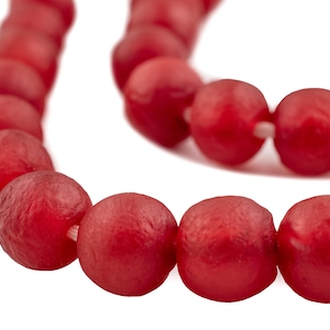 37 Recycled Glass Beads - Red African Beads - 18mm Round Beads - Fair Trade - Made in Africa (RCY-RND-RED-621)