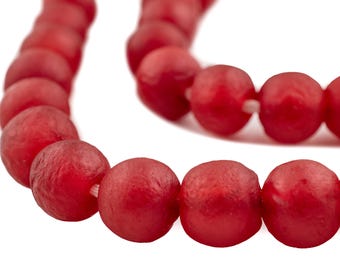 37 Recycled Glass Beads - Red African Beads - 18mm Round Beads - Fair Trade - Made in Africa (RCY-RND-RED-621)