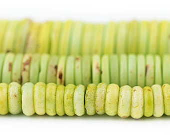 Jade Green Bone Button Beads: 6mm 8mm 10mm 12mm Ethnic Rustic Speckled Matrix Gemstone-Style Thin Heishi Disk Spacers, Fast S&H!