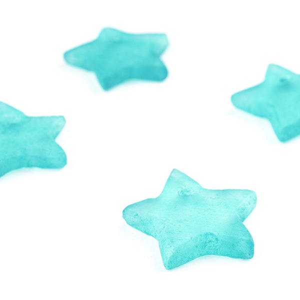 4 Bright Aqua Sea Glass Star Pendants: Sea Glass Pendants Blue Sea Glass Star Shaped Pendant African Finding Glass Pendant (PND-GLS-130)