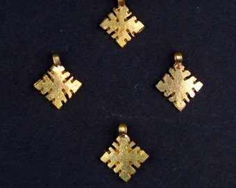4 Ethiopian Brass Ornaments - African Pendants - Small Metal Crosses - Jewelry Making Supplies - Made in Ethiopia ** (PND-ETH-100)
