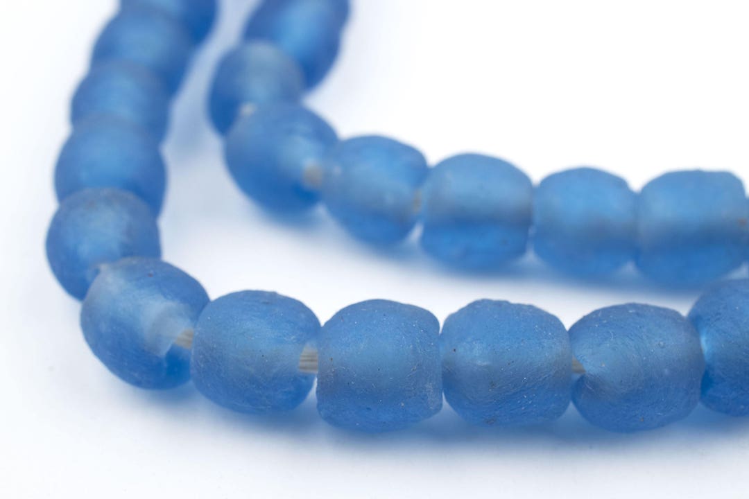 60 Blue Recycled Glass Beads Bottle Glass Beads Ecofriendly Etsy