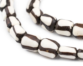 Kenyan Batik Bone Beads - Striped Zebra Beads - African Trade Beads - African Bone Beads (BON-CYL-ZEB-211)