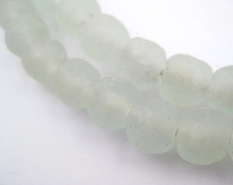 50 Clear Aqua Recycled Glass Beads 11mm - African Glass Beads - Fair Trade - Sea Glass Necklace Jewelry - Made in Ghana (RCY-RND-BLU-760)