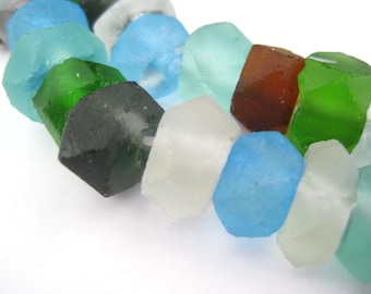 48 Recycled Java Glass Beads - Sea Glass Beads - Earth Mix - Indonesian Faceted Glass Beads - Jewelry Making Supplies (JVA-USU-MIX-708)