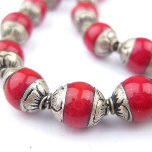 50 Coral Style Nepali Silver Capped Beads - Bead with Silver Cap - Capped Coral - Ethnic Coral Beads - Capped Stone Beads (NPL-OVL-RED-106)