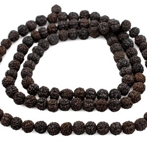 Mala de Rudraksha, rosario marrón oscuro de 10 mm, 101,6 cm (40 pulgadas), joyería artesanal de Nepal imagen 4