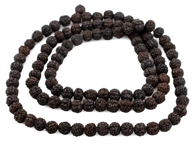 Mala de Rudraksha, rosario marrón oscuro de 10 mm, 101,6 cm (40 pulgadas), joyería artesanal de Nepal imagen 4