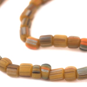 115 Caramel Java Gooseberry Beads 4-6mm: Striped Trade Beads Boho Glass Beads Glass Cylinder Beads 5mm Glass Beads Small Glass Beads