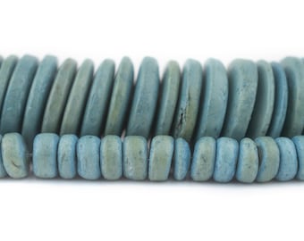Light Blue Recycled Coconut Disk Heishi Beads: Choose Size 8mm or 20mm, Natural Wood Coconut Shell Beads, Ships from USA!