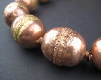 14 Jumbo Artisanal Ethopian Copper Beads - African Copper Beads - Jewelry Making Supplies - Made in Ethiopia ** (MET-OVL-CPR-305)