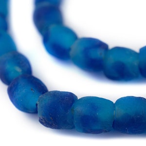 65 Aqua Swirl Recycled Glass Beads 9mm - African Glass Beads - Fair Trade Beads - Made in Ghana (RCY-RND-BLU-704)