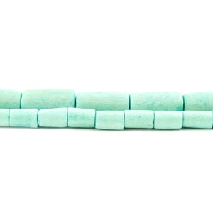 Mint Green Tube Natural Wood Beads: 7x5mm 15x8mm Handmade Artisan Organic Waxed Painted Wooden Beads for DIY Jewelry Design Art Projects