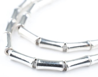 50 Silver Bamboo-Shaped Beads: Ethnic Metal Beads Metal Spacer Beads Tiny Silver Beads Tube Shaped Beads 4mm Silver Beads Silver Tube Beads