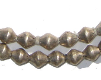 Ethiopian Metal Bicone Beads, Strand of 80 Beads (MET-BIC-SLV-204)