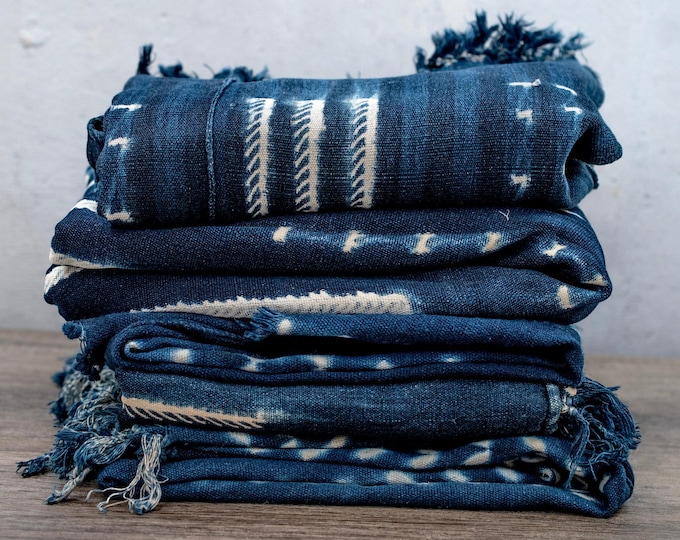 Authentic Indigo Cloth: Handwoven West African Textile, Premium Cotton Fabric for Home Decor & Design (Dark Blue)