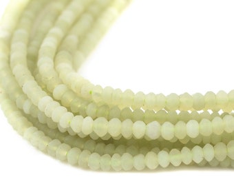 130 Milky Green Jade Saucer Beads 4mm: Genuine Gemstone, Wholesale Pricing, Artisanal Quality, Made in Afghanistan, Sold by the Strand