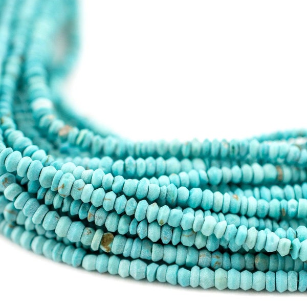 328 Tiny Blue Turquoise Stone Saucer Heishi Beads 2mm: Blue Natural Gemstone Beads from Afghanistan, Wholesale Value, Sold by the Strand