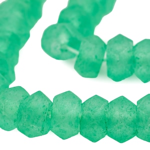 48 Recycled Java Glass Beads - Green Sea Glass Beads - Indonesian Faceted Glass Beads - Jewelry Making Supplies ** (JVA-USU-GRN-702)