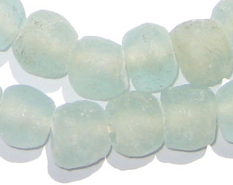 42 Recycled Glass Beads African Glass Beads - 14mm Clear Aqua Beads - Sea Glass - Jewelry Making Supplies - Made in Ghana (RCY-RND-AQU-649)