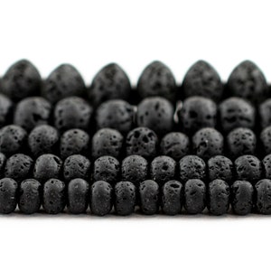 Black Rondelle Volcanic Lava Beads: 6mm 8mm 10mm 12mm 16mm DIY Organic Stone Gemstone Beads Crafting Jewelry Disk Abacus, Ships From USA