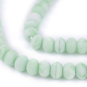 110 Green & White Binta Banji Kakamba Beads 5x8mm: Small Glass Beads Green Glass Beads Glass Saucer Beads 8mm Glass Beads Glass Spacer Beads