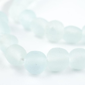 40 Clear Aqua Round Java Recycled Glass Beads 11mm: Upcycled Materials Powder Glass Beads Indonesian Glass Beads Clear Glass Beads