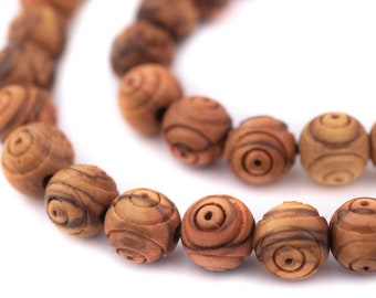 55 Carved Olive Wood Beads from Bethlehem 10mm - Wood Beads - Jewelry Making Supplies - Made in the Middle East (WOD-RND-BRN-121)