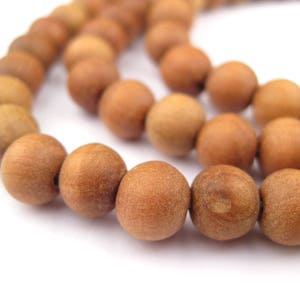 108 Natural Sandalwood Mala Beads: Mala Necklace Yoga Meditation Wood Mala Beads Round Shaped Beads Rustic Wood Beads (WOD-RND-BRN-934)