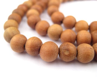 108 Natural Sandalwood Mala Beads: Mala Strand Yoga Meditation Wood Mala Beads Round Shaped Beads Rustic Wood Beads (WOD-RND-BRN-934)