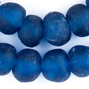 28-30 Jumbo Blue Recycled Glass Beads - African Wall Hanging - Ethnic Glass Beads - Ghana Glass Beads - Fair Trade Beads (RCY-RND-BLU-967)