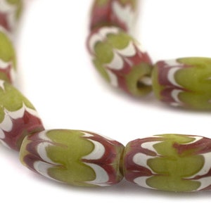 26 Lime Green Java Chevron Beads 16x10mm: Indonesian Java Beads Inspired by Antique Bohemian Venetian African Trade Beads, Ships from USA!