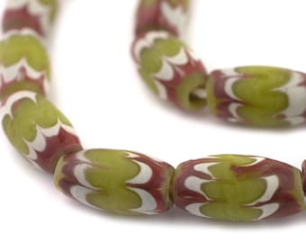 26 Lime Green Java Chevron Beads 16x10mm: Indonesian Java Beads Inspired by Antique Bohemian Venetian African Trade Beads, Ships from USA!