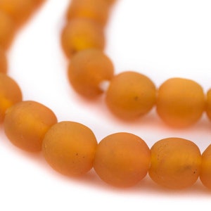 Light Recycled Glass Beads, Orange 11mm, 28 Inch Strand, Artisan Jewelry Supplies from Ghana