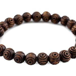 Bracelet En Perles De Bois D'Olivier - Longueur 21 Cm - Marron - Occasion Authentique