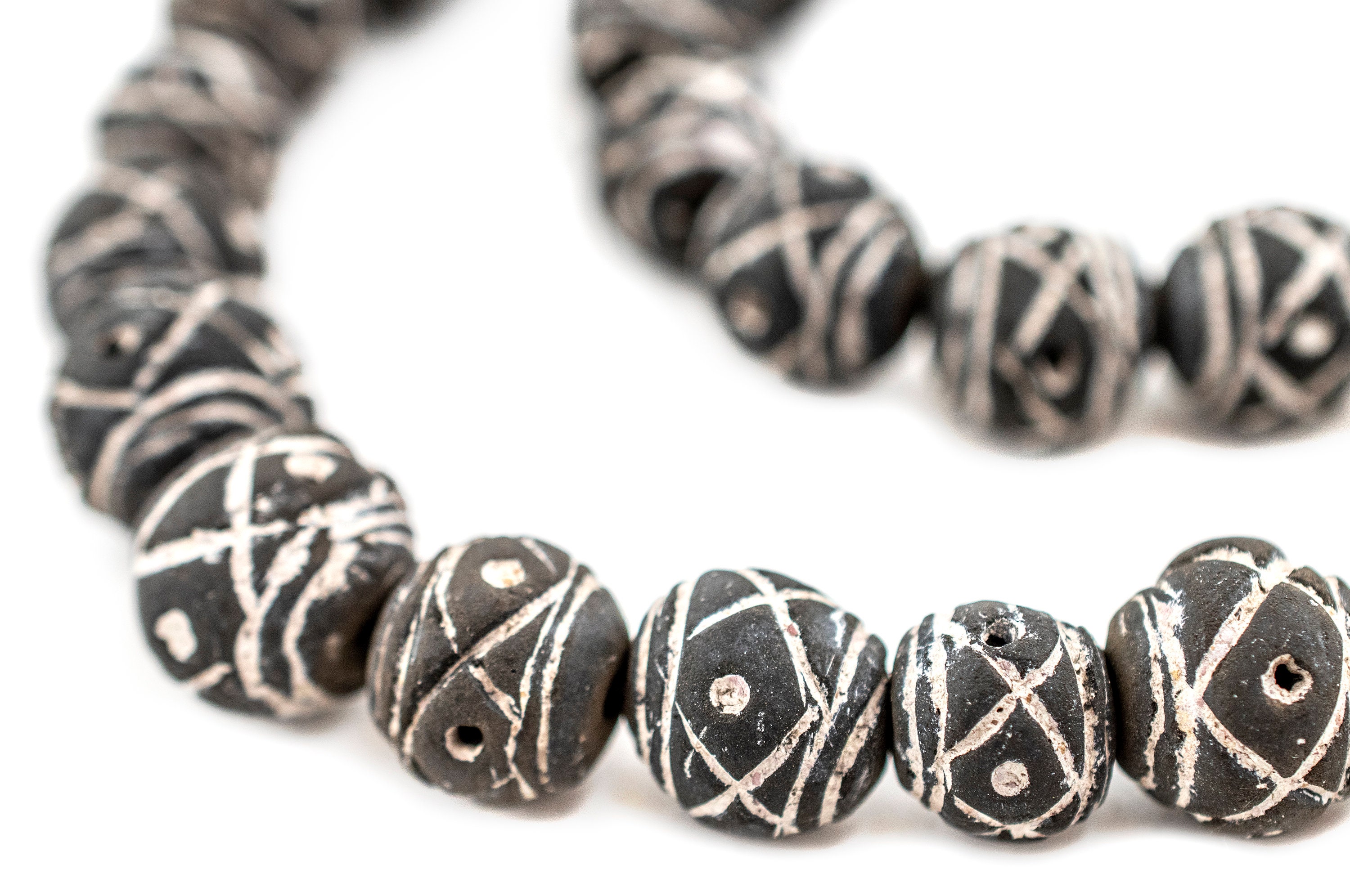 Full String, 50 African Black Clay Beads Handmade in Mali, 15-16  Mm.diameter X 15-16 Mm. 