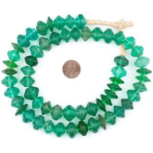 Old Green Vaseline Beads - African Trade Beads - Czech Trade Beads - Glass Trade Beads - African Beads - 24&quot; Vintage Strand (VASEL-GRN-204)