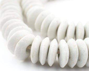 115 White Ashanti Glass Saucer Beads: White Ashanti Beads Ashanti Glass Beads Boho Glass Beads Saucer Shaped Beads (SND-SCR-WHT-132)