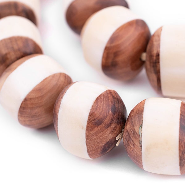 26 Inlaid Wood and Bone Tanzanian Sphere Beads 26mm: Inlaid Wood Beads Jumbo Wood Beads Wood Round Beads Tanzania Wood Beads Huge Wood Beads