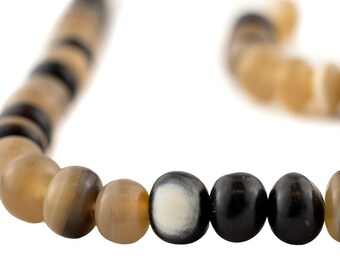 40-50 Cuentas esféricas de cuerno natural: cuentas reutilizadas auténticas de estilo bohemio, redondas, de 8 mm, pequeñas, espaciadoras, hechas a mano, étnicas y rústicas (HRN-RND-MIX-280)