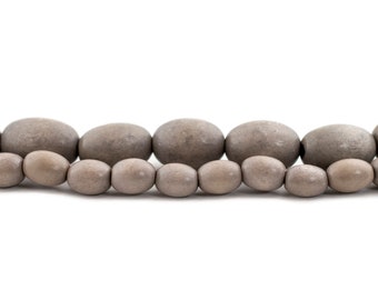 Brown Oval Natural Wood Beads: 9x6mm 15x10mm Light Grey Waxed Organic Wooden Rounded Spacer Beads for Jewelry Design and Interior Decor