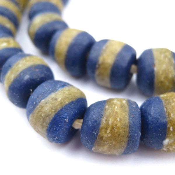 50 Cobalt Blue Kente Krobo Beads - Striped Glass Beads - Large Hole Beads - Fair Trade Beads - Blue Glass Beads (KRB-RND-BLU-95)