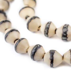 46 Carved Bicone Natural Seed Beads: Plant Genuine Boho Wood Shaped 14mm White Rustic Recycled Raw Real Traditional (PAC-BIC-WHT-148)