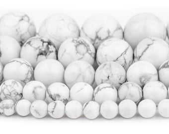 Round White Howlite Beads, 16&quot; Strand Gemstone Wholesale Natural DIY Crafts Jewelry Necklace Making Supplies (4mm, 6mm, 8mm, 10mm, 12mm)