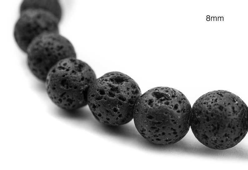 Large Hole Lava Beads: Round Black 8mm or 10mm, Natural Gemstones, 15" Strand, Volcanic Rock, 2mm Hole, Spherical Ball Shape Ships from USA! image 3