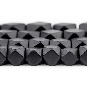 Black Faceted Cube Beads: Wooden Cornerless Cube Beads, Diamond Cut Shape, Natural Wood Beads 12mm 15mm 17mm 20mm, Decor Beads, Fast S&H!