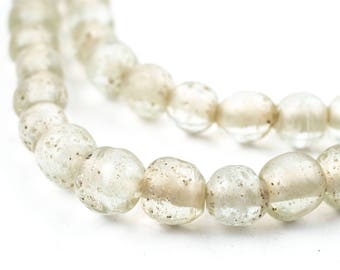 65 Clear Ancient Style Java Glass Beads: Primitive Beads 8mm Glass Beads Textured Glass Beads Large Glass Beads (JVA-RND-CLR-170)