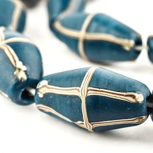 15 blågrön Java franska korspärlor: Bikonformade pärlor Gröna glaspärlor 14 mm glaspärlor Pärlor med stora hål Rustika glaspärlor Boho glaspärlor