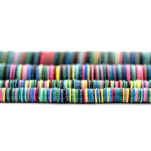 Dawn Medley Vinyl Phono Record Beads: 3mm 4mm 6mm 8mm Rainbow Colorful Heishi Spacer Disk African Waist Beads from Ghana for Jewelry Design